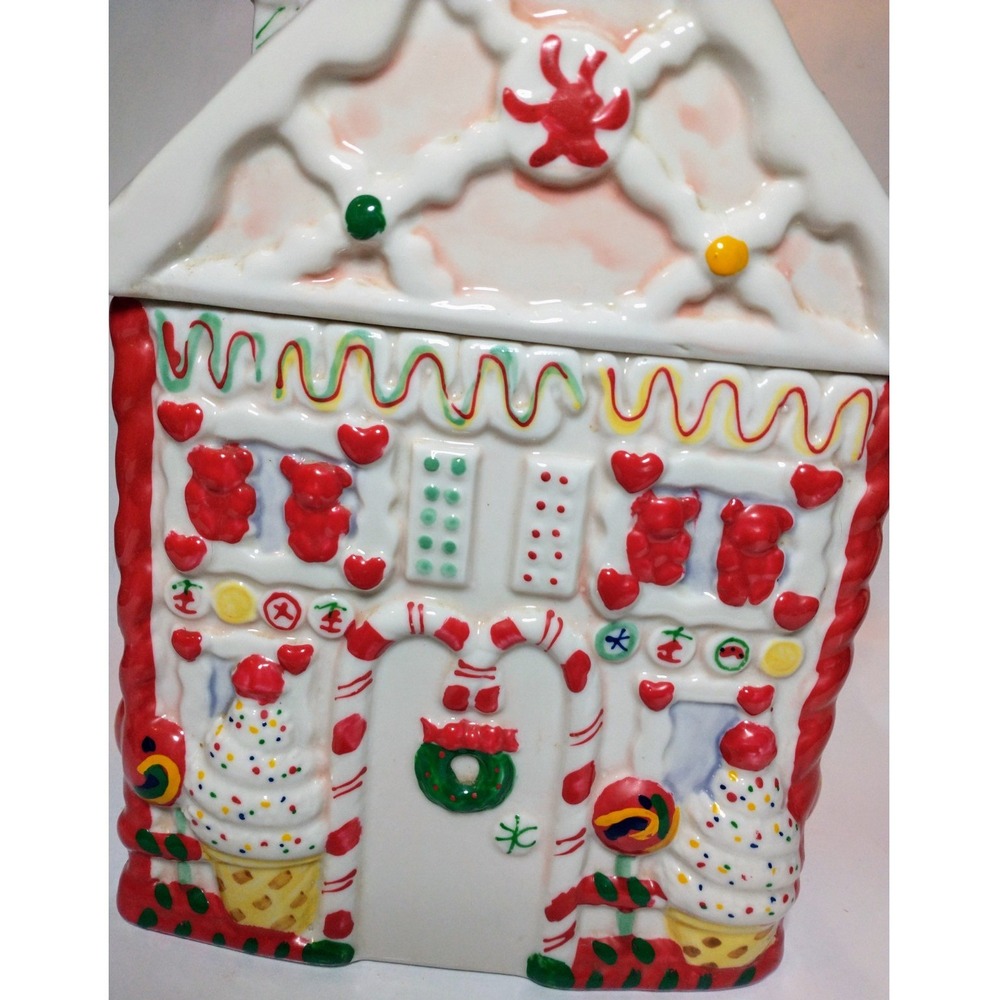 Vintage Christmas Gingerbread House Ceramic Cookie Jar Hand Painted Kitsch Retro - Picture 6 of 9